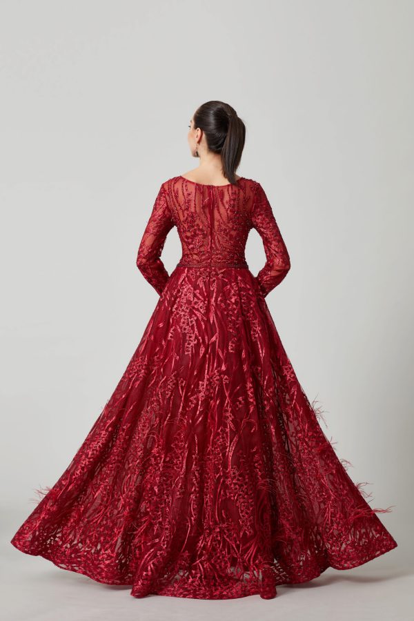 Bordeaux Grace – Full Sleeve Embroidered Evening Gown - TL-56 - Image 5