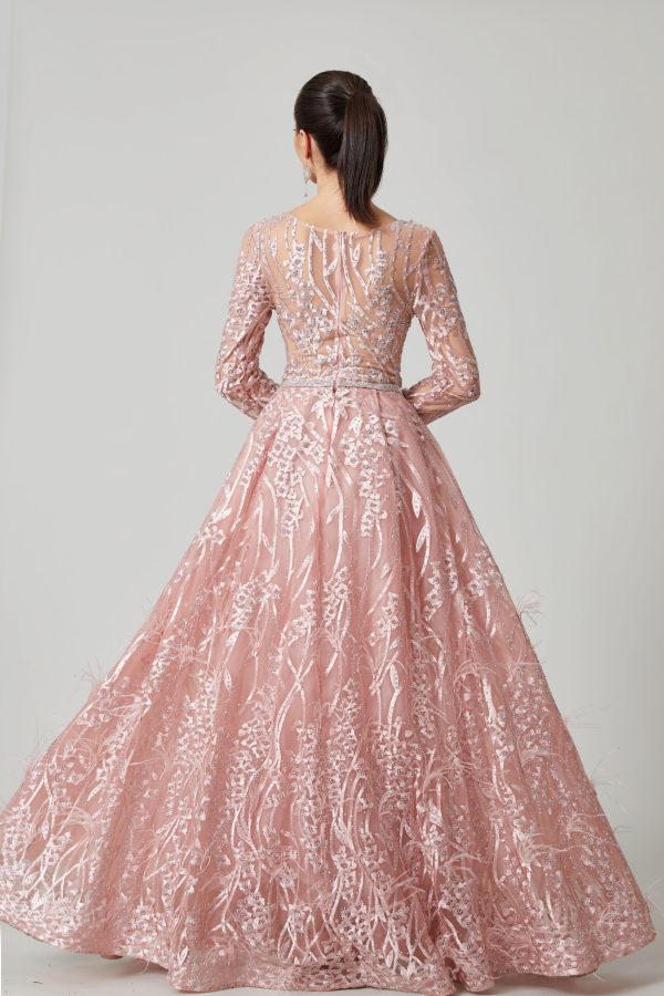 Bordeaux Grace – Full Sleeve Embroidered Evening Gown - TL-56 - Image 11