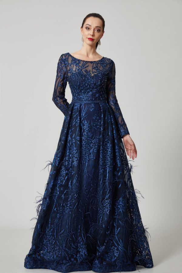 Bordeaux Grace – Full Sleeve Embroidered Evening Gown - TL-56 - Image 22