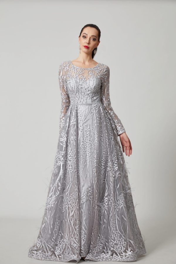 Bordeaux Grace – Full Sleeve Embroidered Evening Gown - TL-56 - Image 15