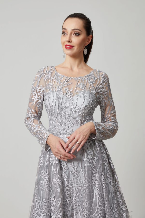 Bordeaux Grace – Full Sleeve Embroidered Evening Gown - TL-56 - Image 14
