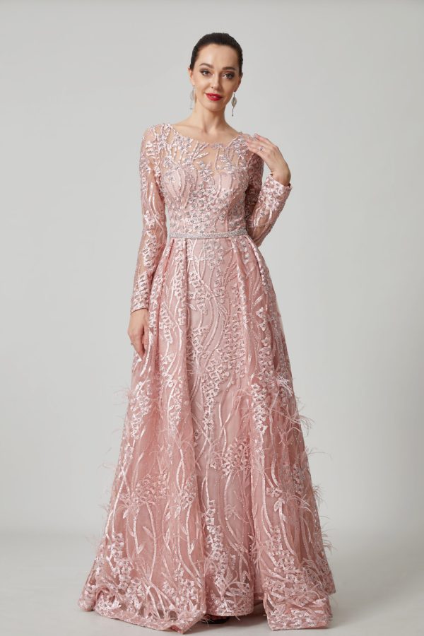Bordeaux Grace – Full Sleeve Embroidered Evening Gown - TL-56 - Image 10