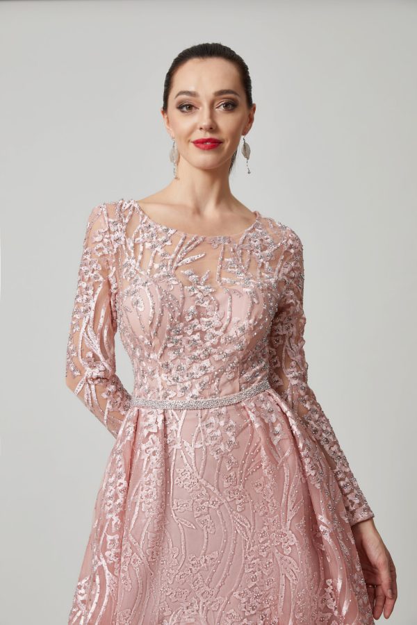 Bordeaux Grace – Full Sleeve Embroidered Evening Gown - TL-56 - Image 9