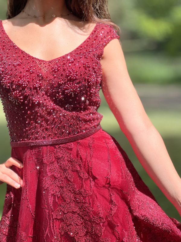 Elegant Beaded Evening Gown with Lace Skirt - Multiple Colors - TL-64