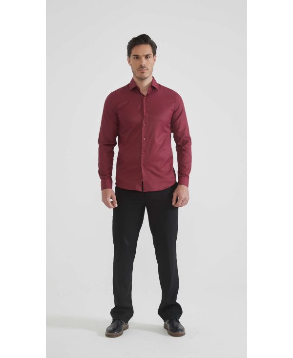 Tone on tone stripes shirt - Burgundy - Image 5