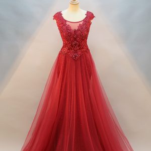 Elegant Evening Gown with Floral Embellished Bodice - TL-52