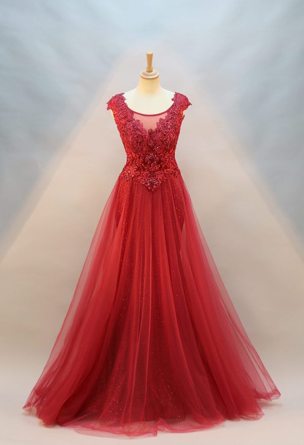 Elegant Evening Gown with Floral Embellished Bodice - TL-52