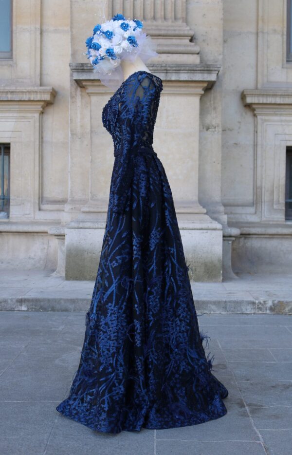 bordeaux grace – full sleeve embroidered evening gown tl 56