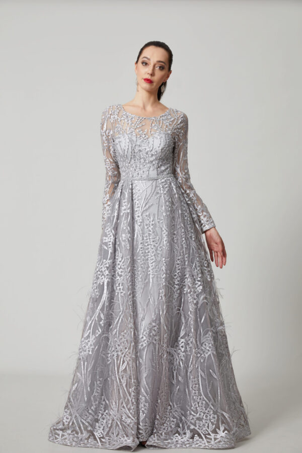 bordeaux grace – full sleeve embroidered evening gown tl 56