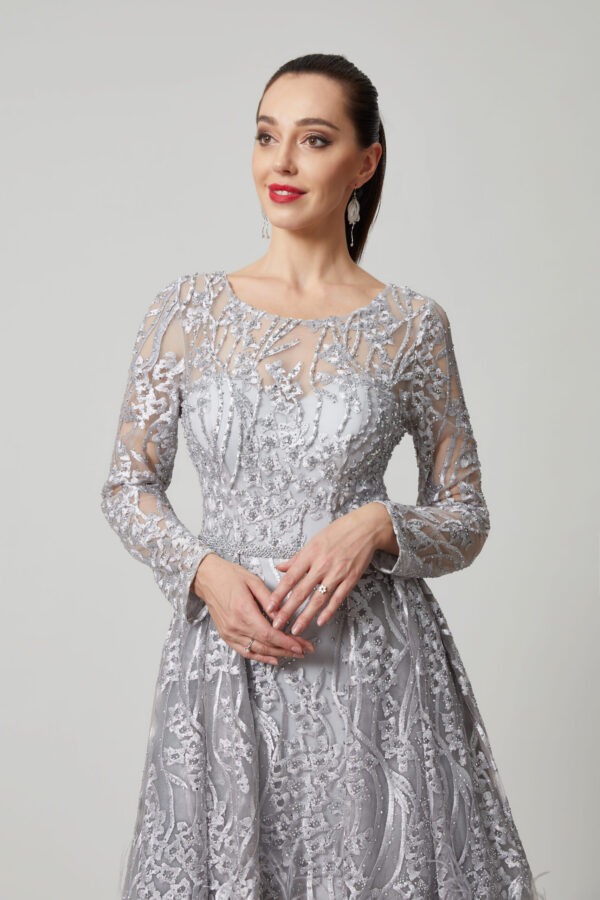 bordeaux grace – full sleeve embroidered evening gown tl 56