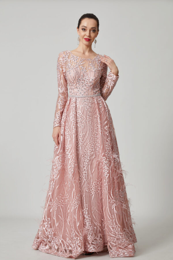 bordeaux grace – full sleeve embroidered evening gown tl 56