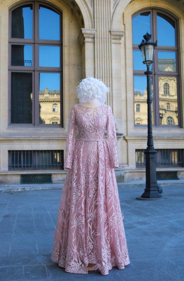 bordeaux grace – full sleeve embroidered evening gown tl 56