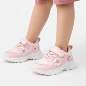girls pink chunky sneakers with velcro strap – comfortable kids shoes