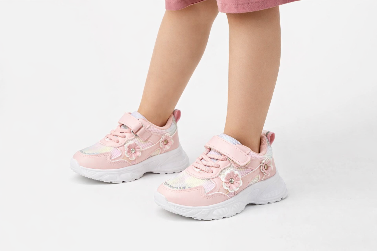 girls pink chunky sneakers with velcro strap – comfortable kids shoes