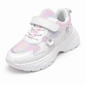 Girls Rainbow Mesh Sneakers with Floral Detail – White