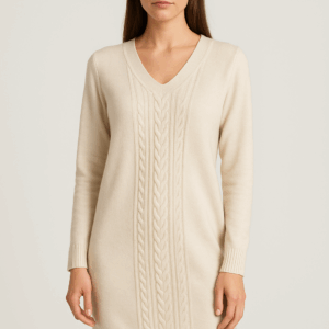 cable knit v neck sweater dress