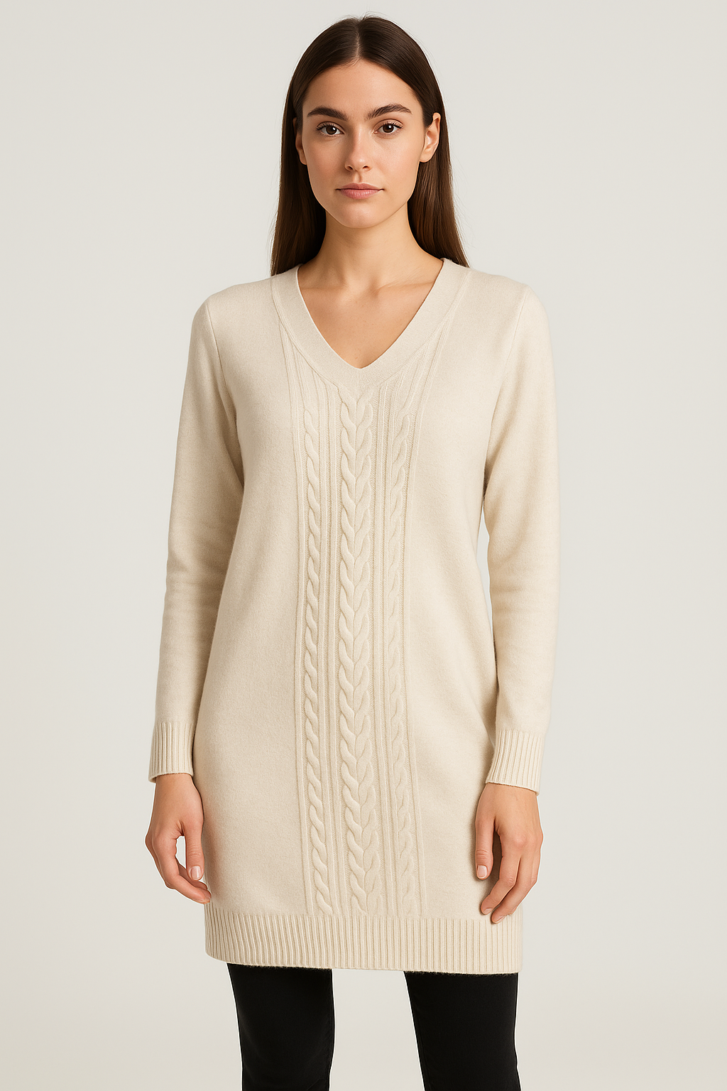 cable knit v neck sweater dress