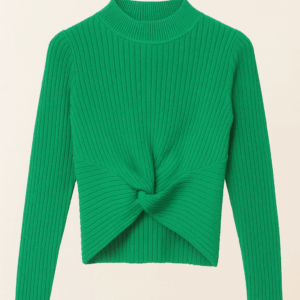 ribbed twist front knit sweater