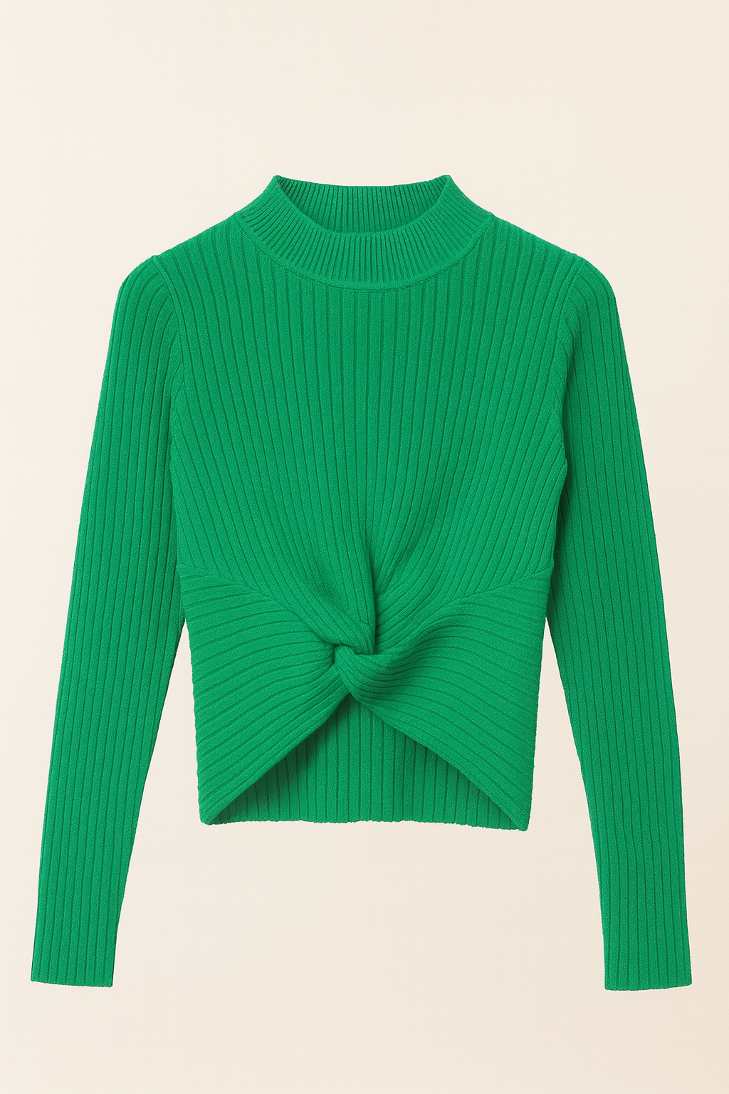 ribbed twist front knit sweater
