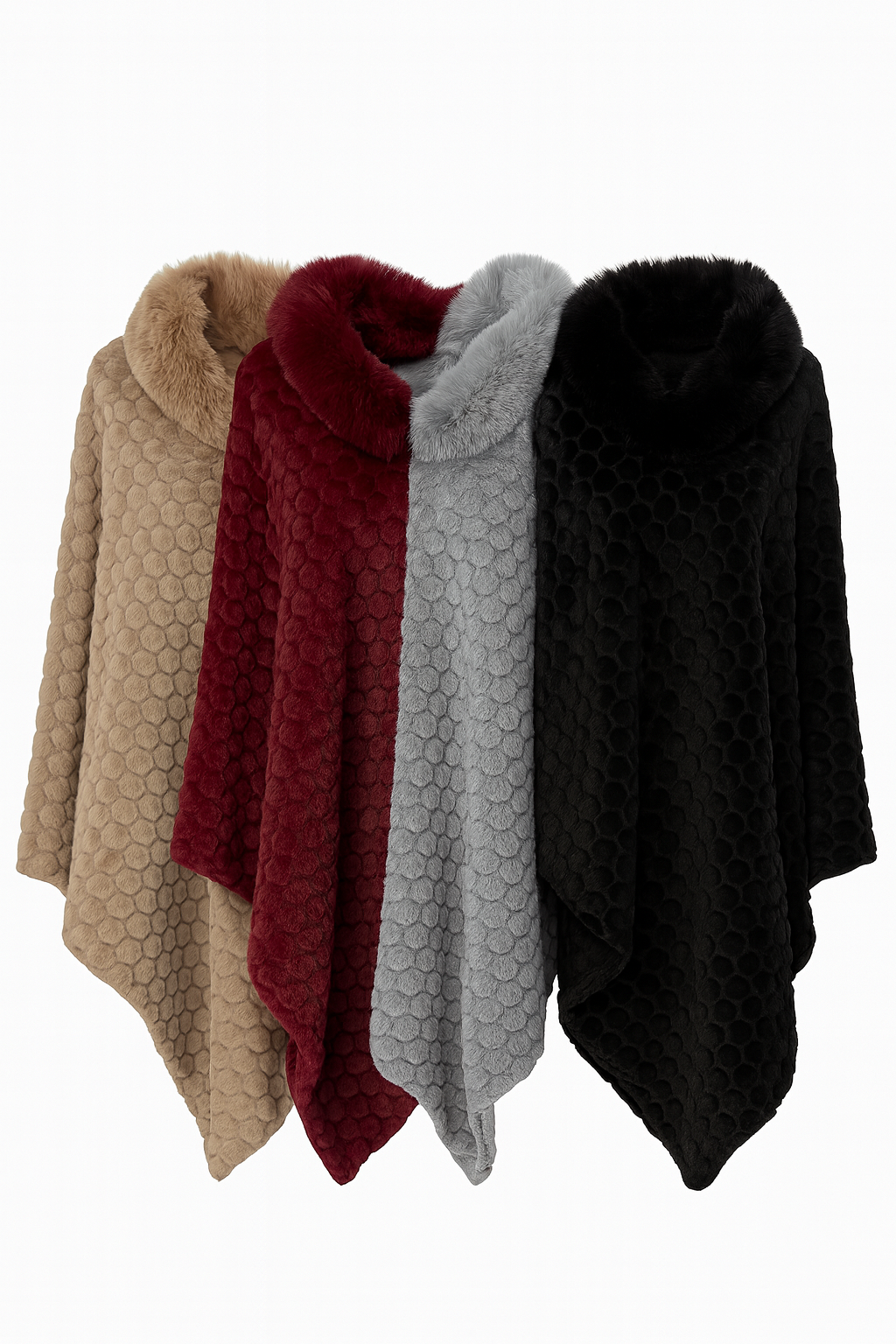 women’s faux fur collar poncho