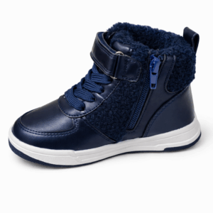 Kids Blue Winter High-Top Shoes with Fur Lining