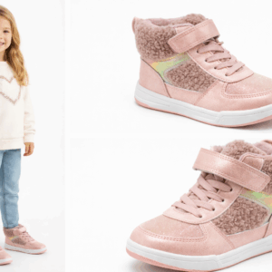 girls winter high top sneakers – pink fur lined