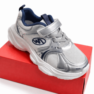 kids silver sport sneakers with velcro stra
