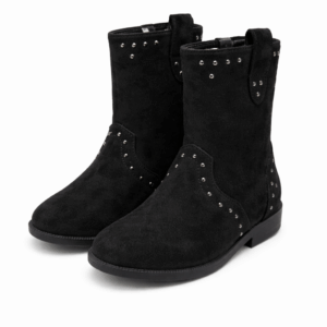 girls black suede ankle boots with stud details