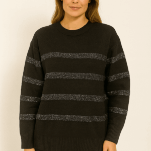 women’s black glitter stripe knit sweat