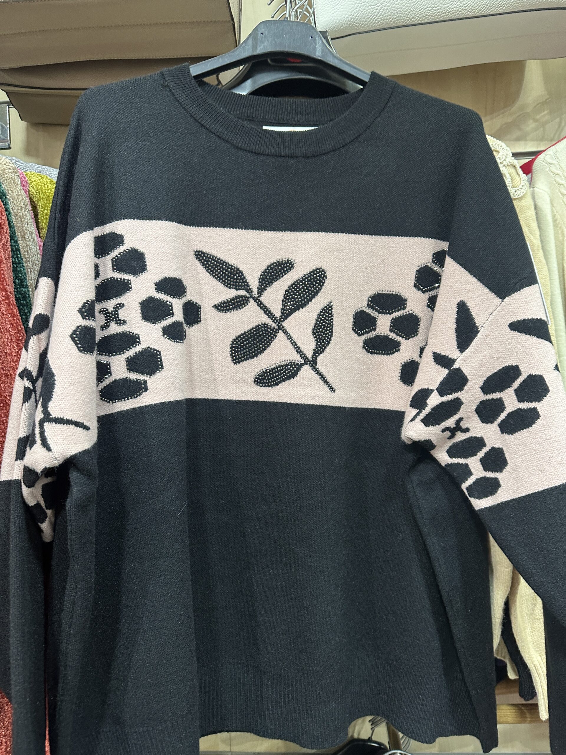 floral band knit sweater