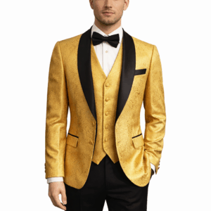 chiq mode gold jacquard tuxedo suit – luxury formal wear